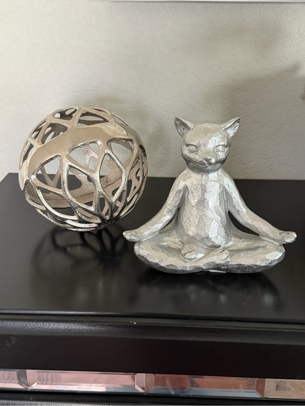 Silver Cat Yoga Figurine - Decorative Home Art